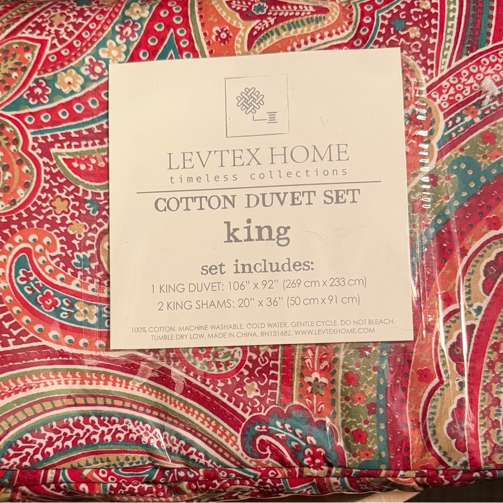 Levtex Home King Duvet Set - Red and Green Paisley
